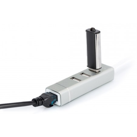 HUB/Koncentrator 3-portowy USB 3.0 SuperSpeed typu C, port Fast Ethernet, HQ aluminium DA-70253 Digitus