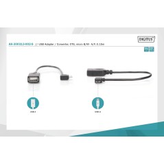 Kabel adapter USB 2.0 HighSpeed OTG Typ microUSB B kątowy/USB A M/Ż czarny 0,15m AK-300313-002-S Assmann