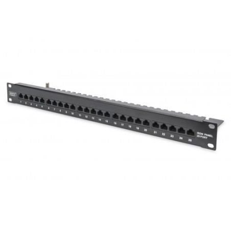 Panel krosowy ISDN 19" 25x RJ45 (8P4C), LSA poziom, kat.3, nieekranowany, 1U, czarny DN-91325-1-B