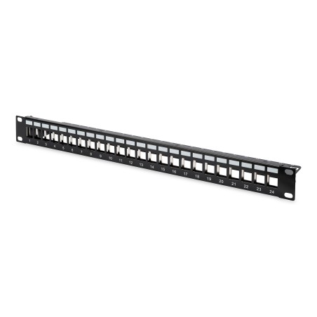 Panel krosowy modularny 19" 24x keystone, ekranowany, 1U, czarny, prowadnica kabli  DN-91412