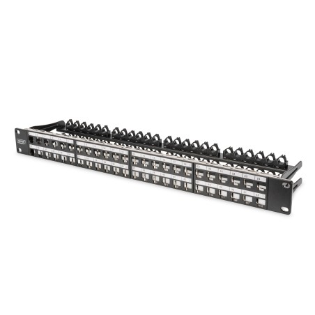 Panel krosowy modularny 19" 48x keystone, ekranowany, 1U, czarny, prowadnica kabli  DN-91424