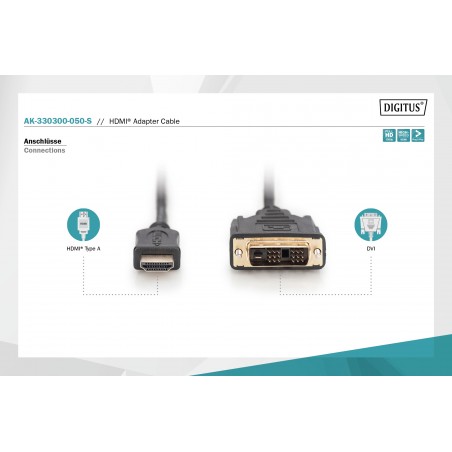 Kabel adapter HDMI 1.3 Standard Typ HDMI A/DVI-D (18+1) M/M czarny 5m AK-330300-050-S Assmann