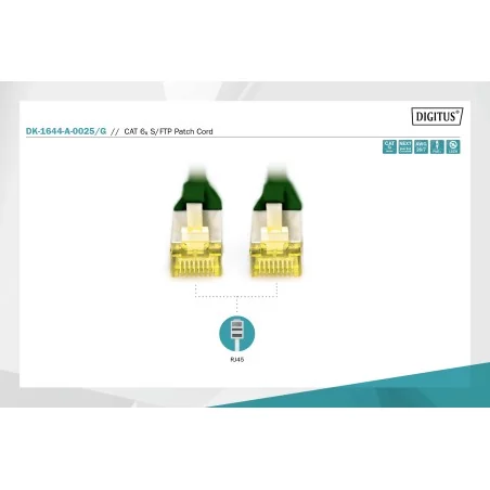 Kabel krosowy (patch cord) RJ45-RJ45, kat.6A, S/FTP, AWG 26/7, LSOH, 1m, zielony DK-1644-A-010/G
