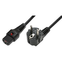 Kabel połączeniowy zasilający z blokadą IEC LOCK Schuko kątowy/C13 prosty M/Ż 2m czarny IEC-EL182S