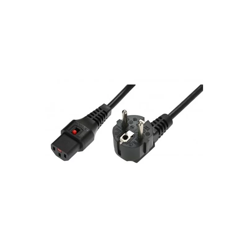 Kabel połączeniowy zasilający z blokadą IEC LOCK Schuko kątowy/C13 prosty M/Ż 3m czarny IEC-EL234S