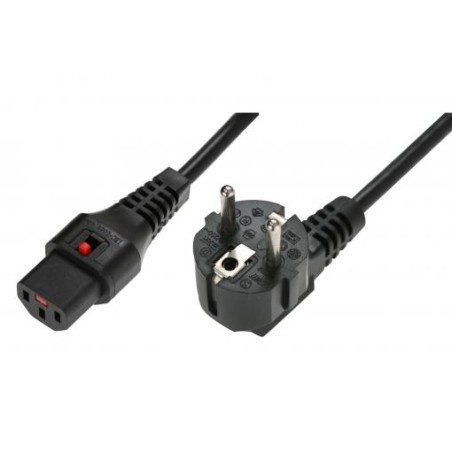 Kabel połączeniowy zasilający z blokadą IEC LOCK Schuko kątowy/C13 prosty M/Ż 3m czarny IEC-EL234S