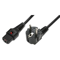 Kabel połączeniowy zasilający z blokadą IEC LOCK Schuko kątowy/C13 prosty M/Ż 1,5m czarny IEC-EL246S