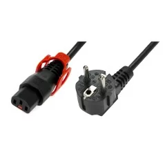 Kabel połączeniowy zasilający z blokadą IEC LOCK+ Schuko kątowy/C13 prosty M/Ż 2m czarny IEC-EL332S