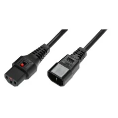 Kabel przedłużający zasilający z blokadą IEC LOCK 3x1mm2 C14/C13 prosty M/Ż 0,5m czarny IEC-PC1002
