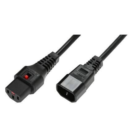 Kabel przedłużający zasilający z blokadą IEC LOCK 3x1mm2 C14/C13 prosty M/Ż 1,5m czarny IEC-PC1003