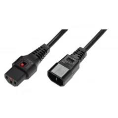 Kabel przedłużający zasilający z blokadą IEC LOCK 3x1mm2 C14/C13 prosty M/Ż 2m czarny IEC-PC1021