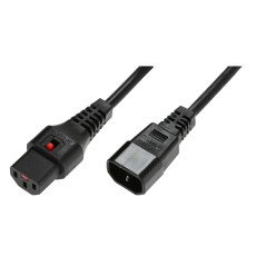 Kabel przedłużający zasilający z blokadą IEC LOCK 3x1mm2 C14/C13 prosty M/Ż 3m czarny IEC-PC1022