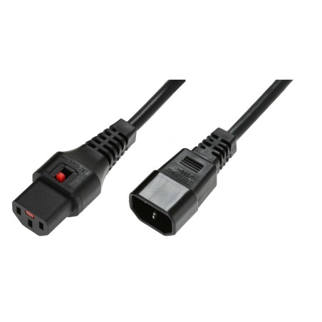 Kabel przedłużający zasilający z blokadą IEC LOCK 3x1mm2 C14/C13 prosty M/Ż 3,5m czarny IEC-PC1069