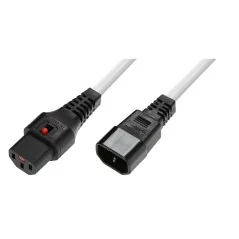 Kabel przedłużający zasilający z blokadą IEC LOCK 3x1mm2 C14/C13 prosty M/Ż 1m biały IEC-PC1121