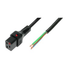 Kabel zasilający do zarobienia z blokadą IEC LOCK 3x1,5mm2 OPEN/C19 prosty Ż 3m czarny IEC-PC1175
