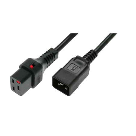 Kabel przedłużający zasilający z blokadą IEC LOCK 3x1,5mm2 C20 prosty/C19 prosty M/Ż 1m czarny IEC-PC1284