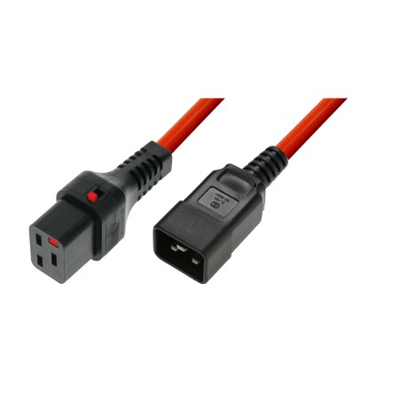 Kabel przedłużający zasilający z blokadą IEC LOCK 3x1,5mm2 C20 prosty/C19 prosty M/Ż 2m czerwony IEC-PC1402