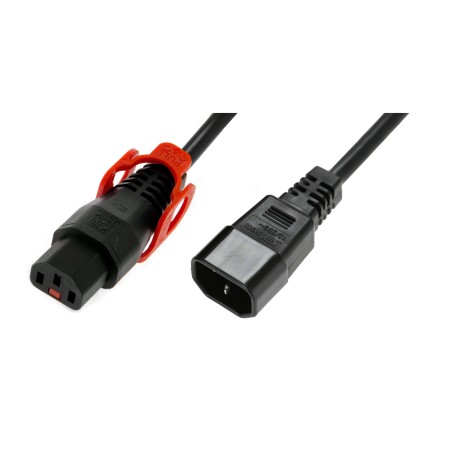 Kabel przedłużający zasilający z blokadą IEC LOCK+ 3x1mm2 C14/C13 prosty M/Ż 2m czarny IEC-PC1526
