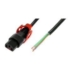 Kabel zasilający do zarobienia z blokadą IEC LOCK+ 3x1mm2 OPEN/C13 prosty Ż 3,0m czarny IEC-PC1528
