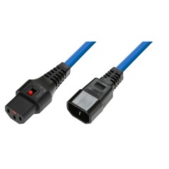 Kabel przedłużający zasilający z blokadą IEC LOCK 3x1mm2 C14/C13 prosty M/Ż 3m niebieski IEC-PC963