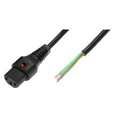 Kabel zasilający do zarobienia z blokadą IEC LOCK 3x1mm2 OPEN/C13 prosty Ż 5m czarny IEC-PC965