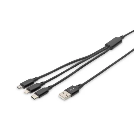 Kabel połączeniowy USB 3w1 Typ USB C + Lightning + microUSB B/ USB A  M/M 10W nylon czarny 1m AK-300160-010-S