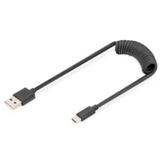 Kabel USB 2.0 spiralny USB A/USB C, PD 60W, czarny, max. 1m AK-300430-006-S