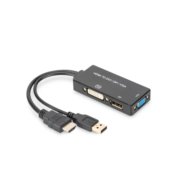 Kabel adapter HDMI 1.4 High Speed 4K30Hz UHD HDMI A+USB A/DP+DVI+VGA M/Ż czarny 0.2m AK-330403-002-S