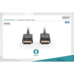 Kabel połączeniowy DisplayPort z zatrzaskami 1080p 60Hz FHD Typ DP/DP M/M czarny 3m AK-340103-030-S
