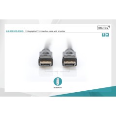 Kabel połączeniowy DisplayPort z zatrzaskami 4K 60Hz UHD Typ DP/DP M/M czarny 20m AK-340105-200-S