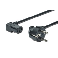 Kabel połączeniowy zasilający Typ Schuko prosty/IEC C13 kątowy M/Ż czarny 1,8m AK-440102-018-S