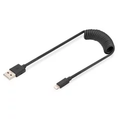 Kabel USB 2.0 spiralny USB A/Lightning, PD 20W, MFI, czarny, max. 1m AK-600433-006-S