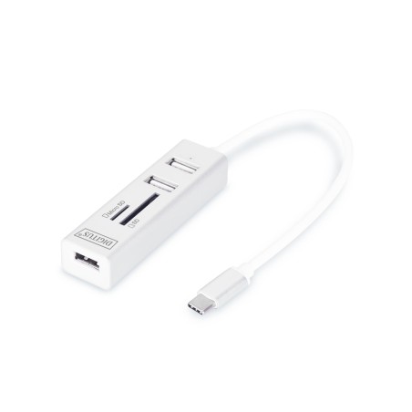 HUB/Koncentrator 3-portowy OTG USB Typ C, USB 2.0 HighSpeed czytnik kart SD/Micro SD, aluminium DA-70243