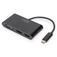 Adapter graficzny HDMI/DP/VGA 4K 60Hz UHD/ FHD na USB 3.1 Typ C, z audio, czarny DA-70859
