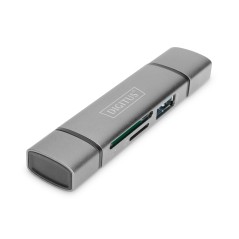 Czytnik kart 3-portowy USB Typ C/ USB 3.0 SuperSpeed SD Micro SD HQ aluminium szary DA-70886