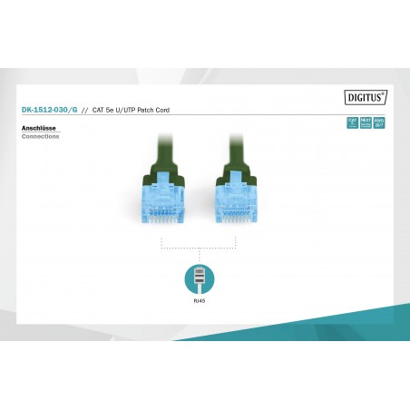 patch cord RJ45/RJ45 U/UTP kat. 5e 3,0m AWG 26/7 PVC zielony DK-1512-030/G Digitus Professional