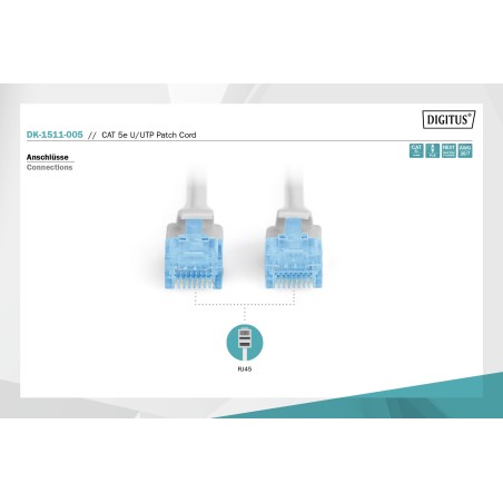 Kabel krosowy (patch cord) RJ45-RJ45, kat.5e, U/UTP, AWG 26/7, PVC, 0,5m, szary DK-1511-005