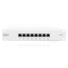 Panel krosowy 10'' 8x RJ45, LSA poziom, kat.6, ekranowany, 1U, szary, prowadnica kabli DN-91608S-G