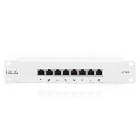 Panel krosowy 10'' 8x RJ45, LSA poziom, kat.6, ekranowany, 1U, szary, prowadnica kabli DN-91608S-G