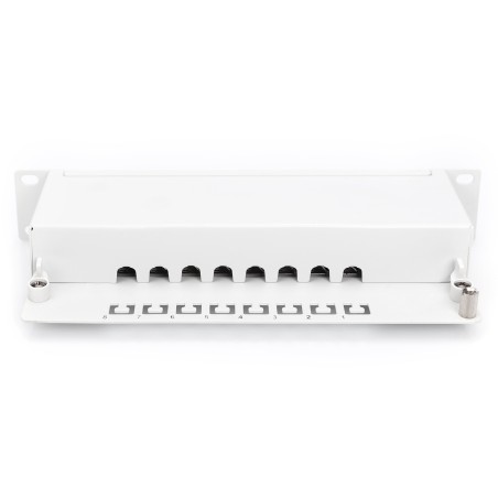 Panel krosowy 10'' 8x RJ45, LSA poziom, kat.6, ekranowany, 1U, szary, prowadnica kabli DN-91608S-G