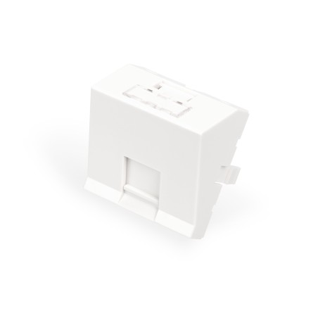 Adapter kątowy z polem opisowym do ramki DN-93802-5-SH, 1x Keystone, 45x45mm, p/kurz, biały RAL 9003  DN-93802-6-SH