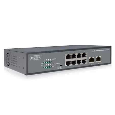 Przełącznik sieciowy niezarządzalny switch 19" 8x RJ45 10/100 Mb/s, 2x FastEthernet uplink,PoE+ 120W budżet  DN-95323-1