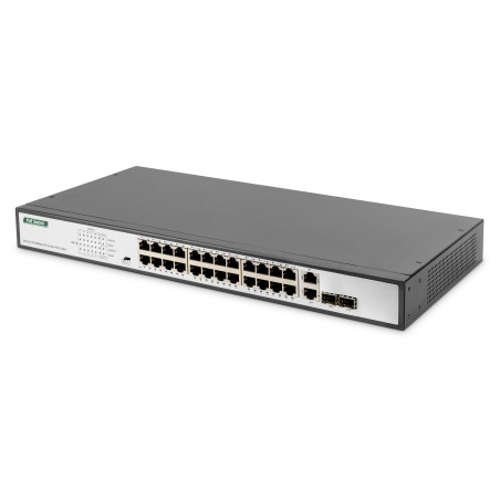 Przełącznik sieciowy niezarządzalny switch 19" 24x RJ45 10/100 Base-T, 2x combo Gigabit, PoE+ 370W budżet  DN-95343
