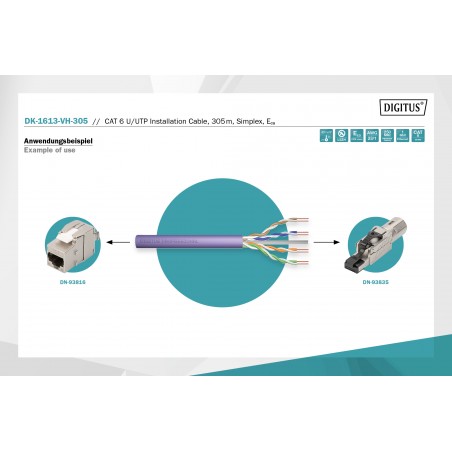 Kabel instalacyjny DIGITUS kat.6, U/UTP, Eca, AWG 23/1, LSOH, 305m, fioletowy, karton DK-1613-VH-305