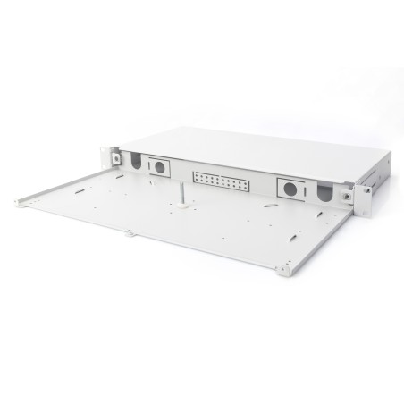 Panel krosowy FO bez płyty czołowej 19'' 1U, wysuwany, dławnica PG13.5 i PG16, opaski/uchwyty, szary DN-96200-QL