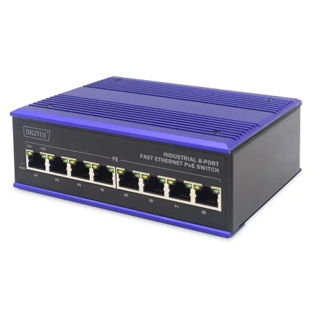 Przemysłowy przełącznik sieciowy 8-Port PoE Fast Ethernet, szyna DIN, IP40, 240W, -40°C+80°C DN-650108