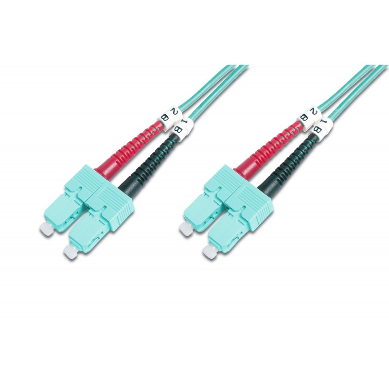 Kabel krosowy (patch cord) światłowodowy SC/SC, dplx, MM 50/125, OM3, LSOH, 5m, turkusowy DK-2522-05/3 Kabel krosowy (patch cord) światłowodowy SC/SC, dplx, MM 50/125, OM3, LSOH, 5m, turkusowy DK-2522-05/3