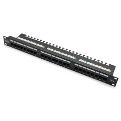 Panel krosowy 19'' 24x RJ45, LSA poziom, kat.6, nieekranowany, 1U, czarny, prowadnica kabli DN-91624U-EC