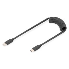 Kabel USB 2.0 spiralny USB C/USB C, PD 60W, czarny, max. 1m AK-300431-006-S