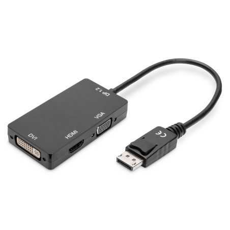 Kabel DP/HDMI+DVI-I+VGA M/Ż czarny 0,20m Displayport 4K 30Hz UHD/1080p 60Hz FHD AK-340418-002-S